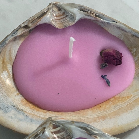 Shabby Chic Boho Shell Decor - Soy Wax Seashell Tea Light Candles- Set of Two - Picture 9 of 16